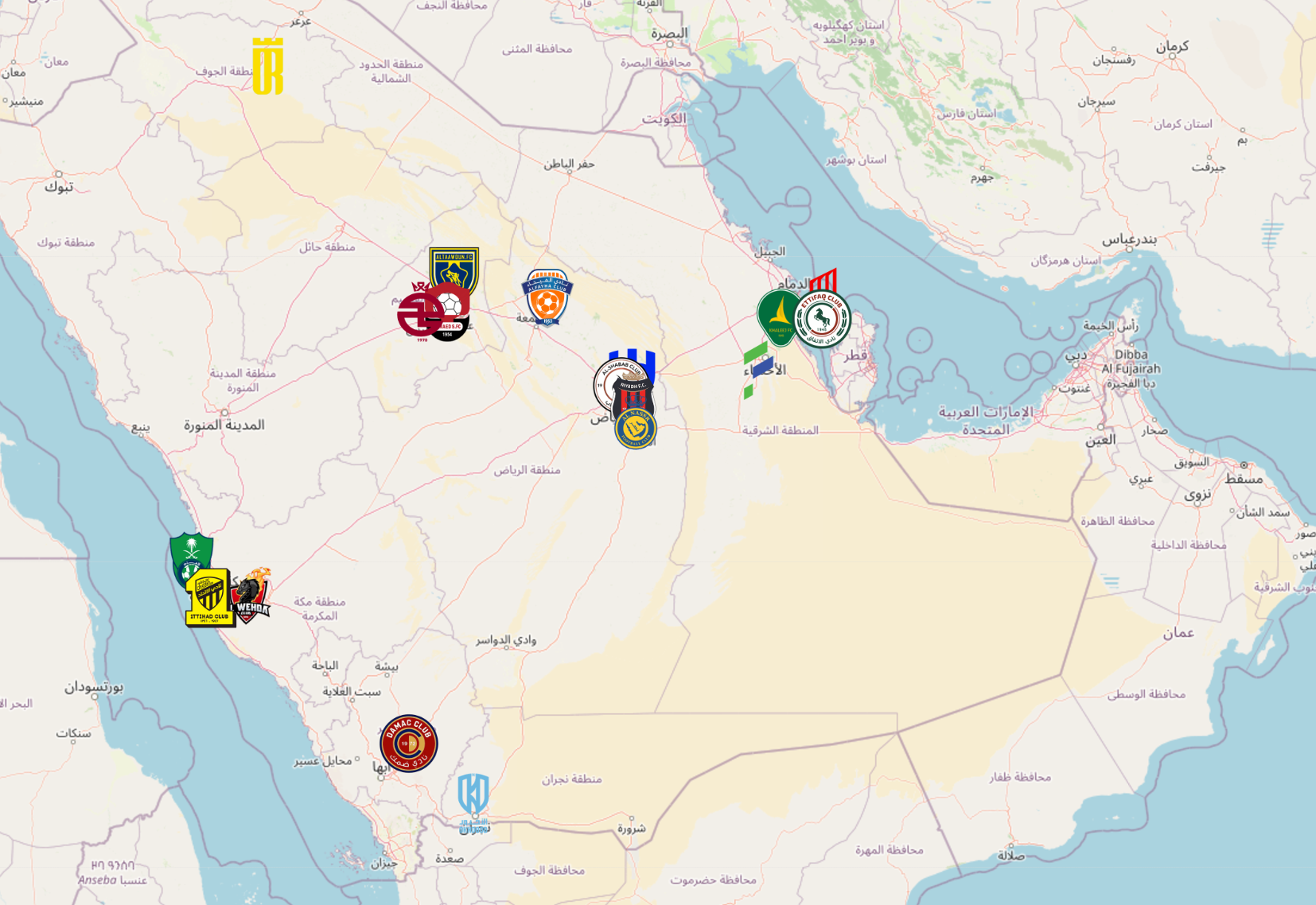 Saudi Pro League Teams Map